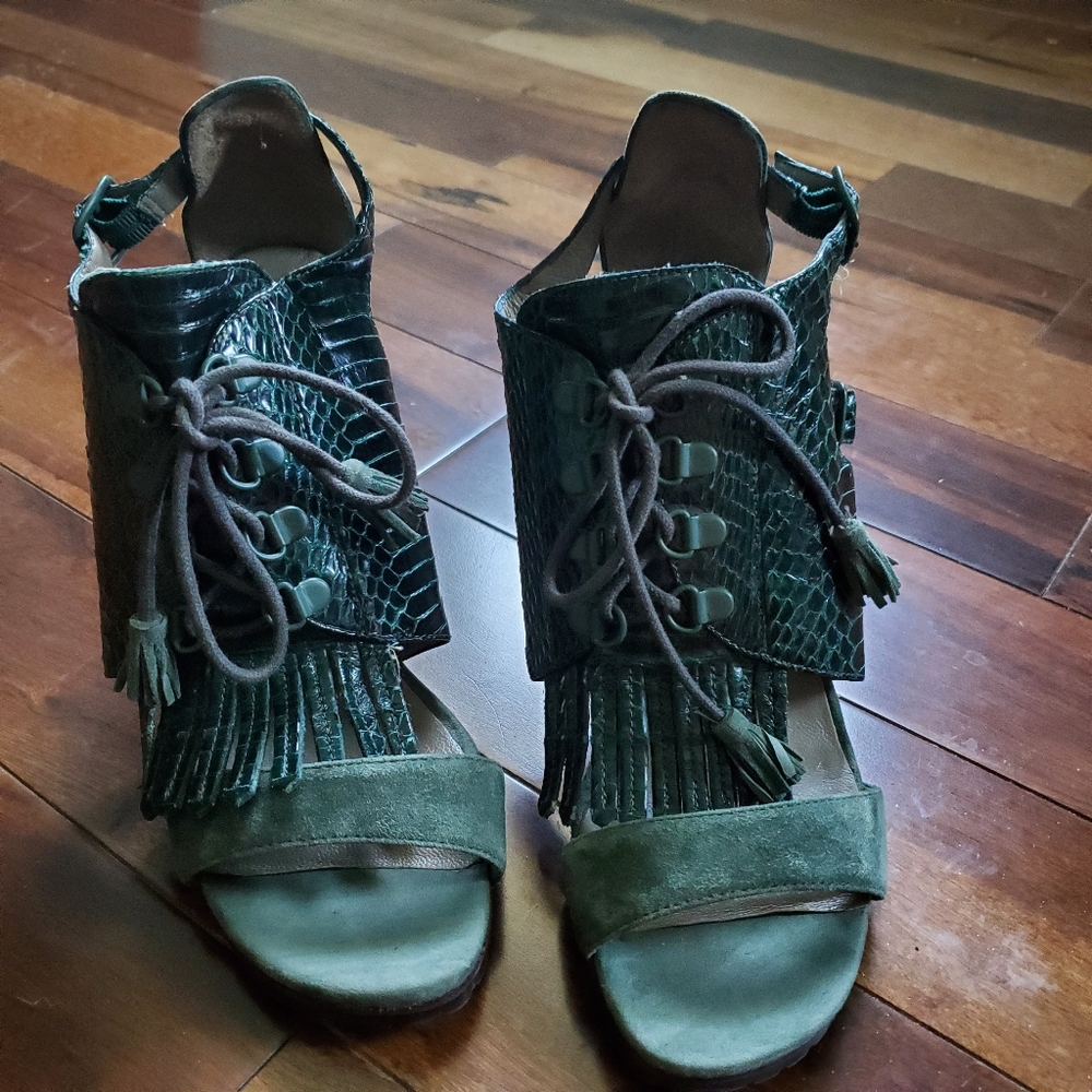 Donald J. Pliner Lace-Up Suede/Snake Sandals Sz 8 - Picture 5 of 8